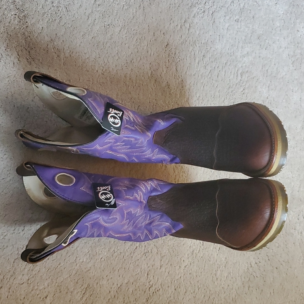 Women's Double H Western Work Boots, Size 9 2E, Brown & Purple